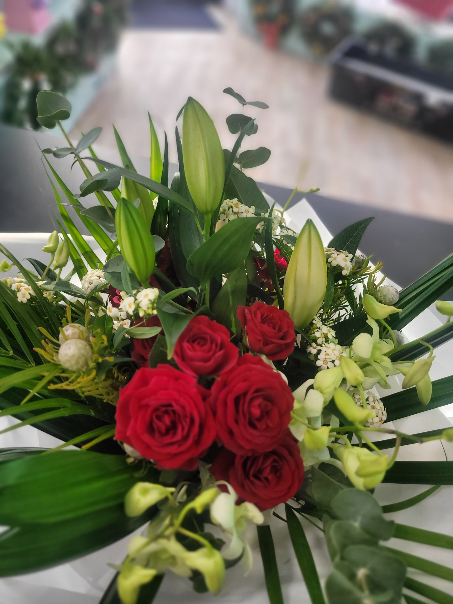 Red Rose and Lily Bouquet