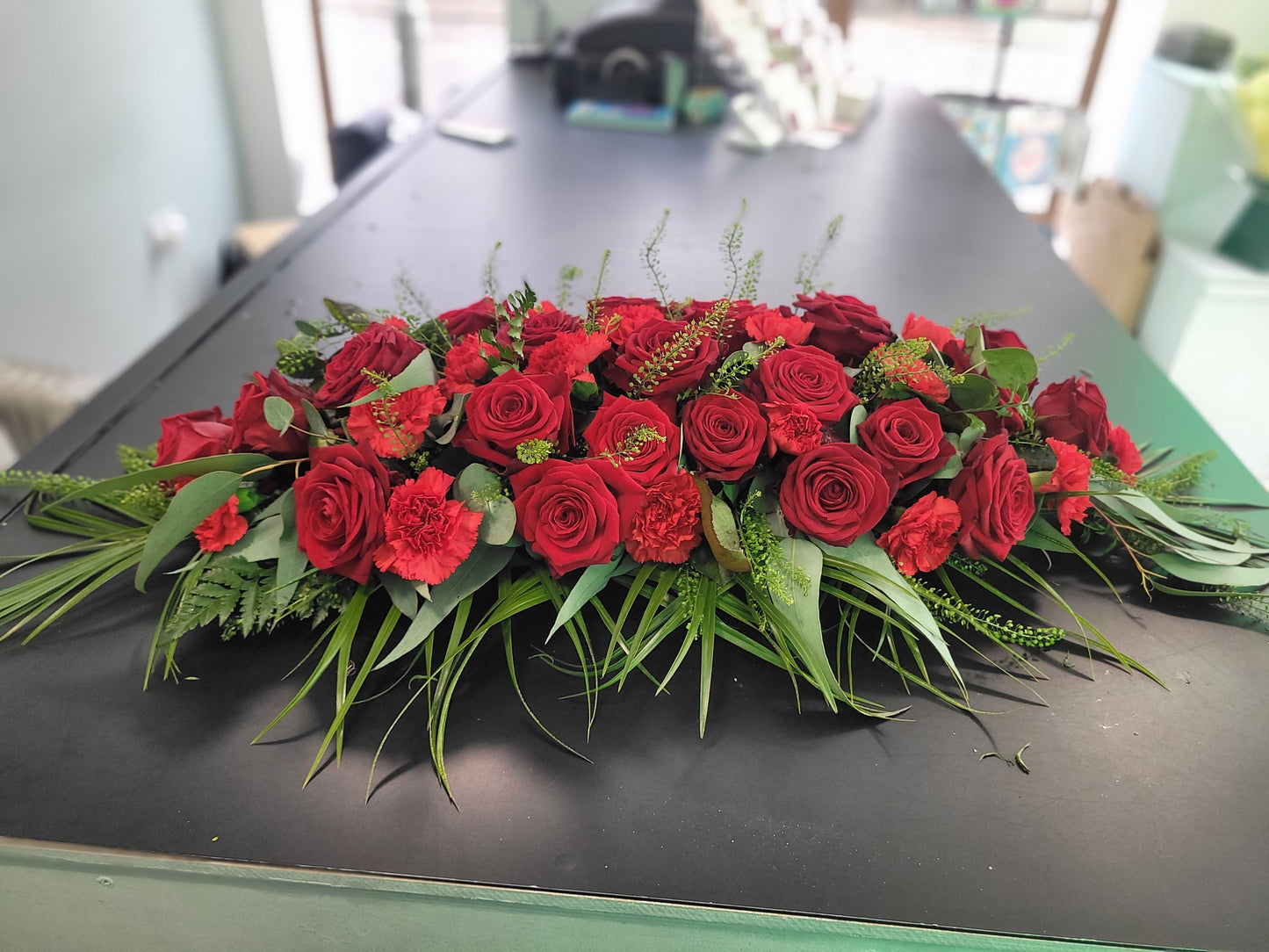 Red Rose and Red Carnation 3ft Spray